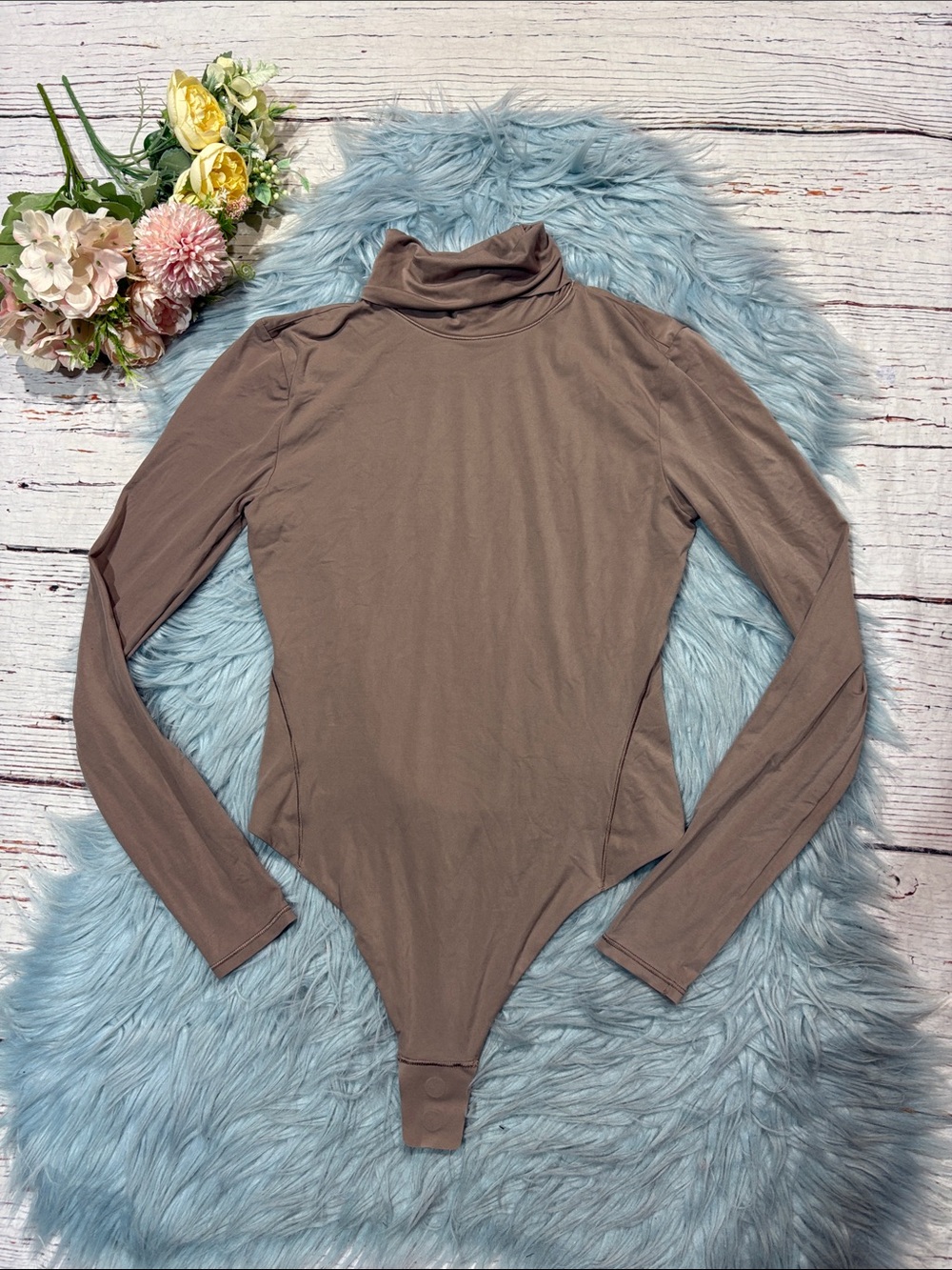 Lululemon Wundermost Ultra-Soft Nulu Turtleneck Bodysuit Taupetastic